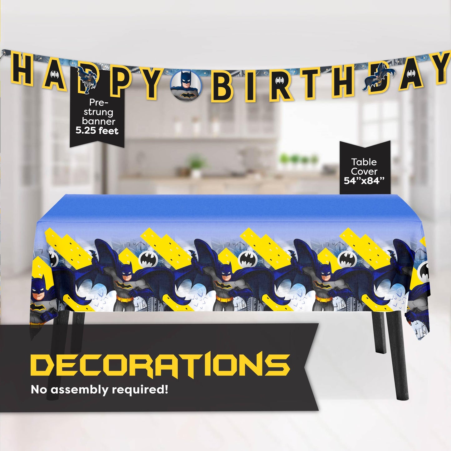 Unique Batman Birthday Party Supplies for 16 Guests | Banner, Table Cover, Masks & Plates
