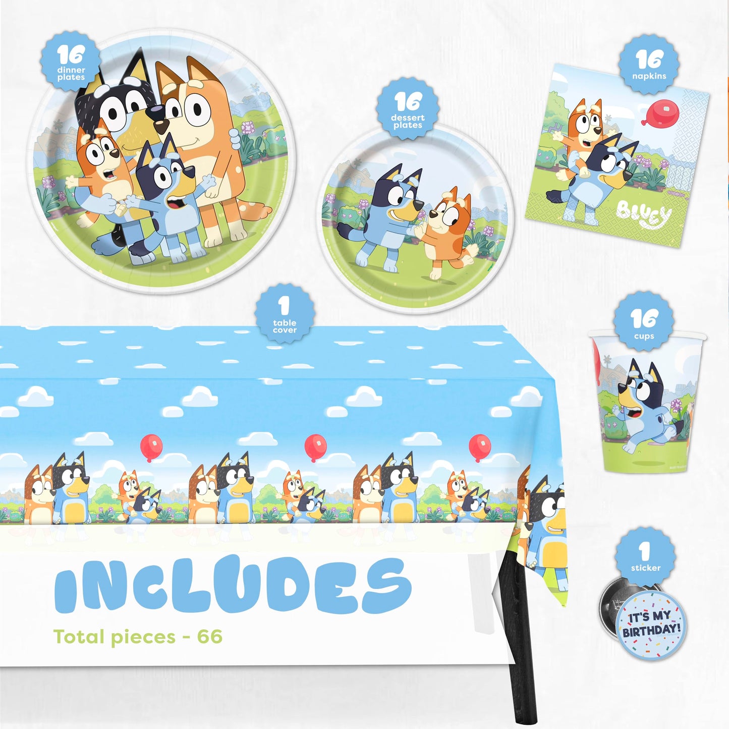 Unique Bluey Birthday Party Supplies & Decorations – Table Cover & Dinnerware