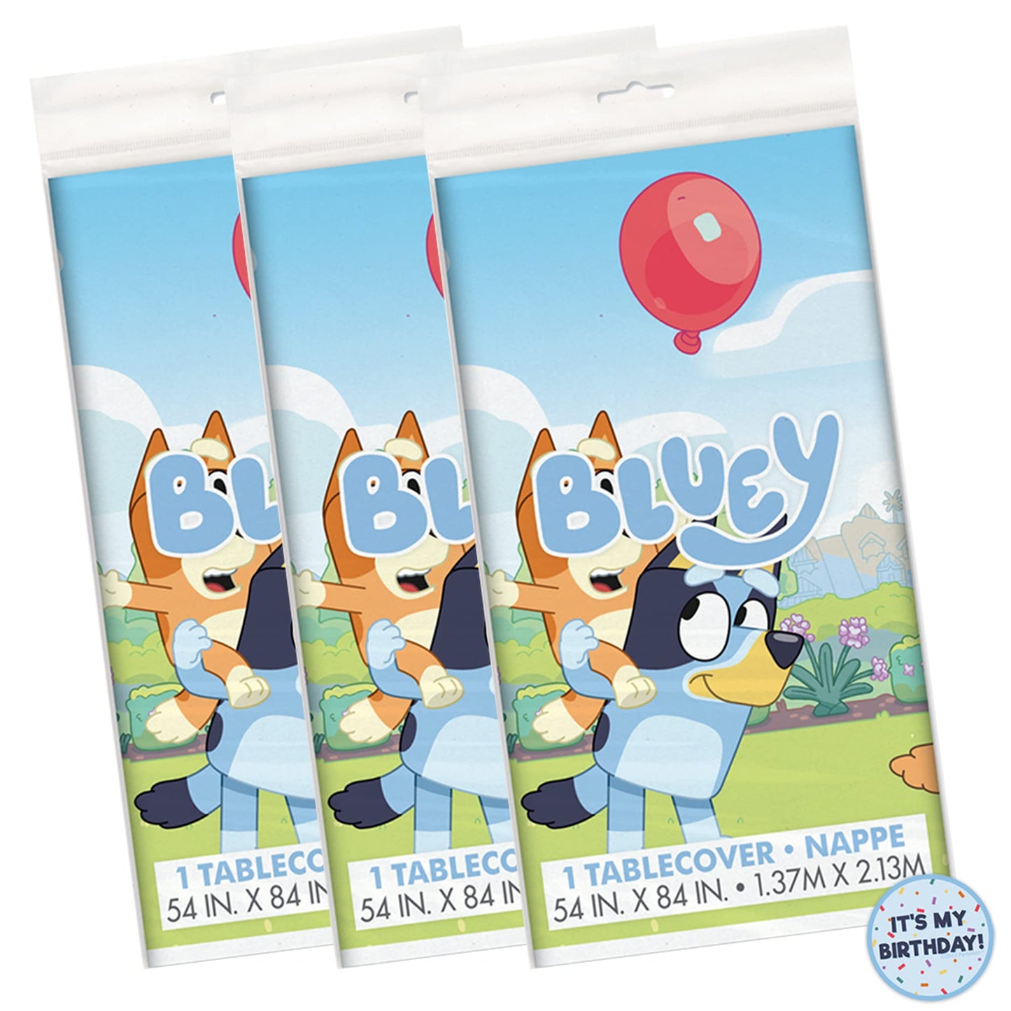 Unique Bluey Birthday Table Covers – Rectangular Plastic (Pack of 3) + Sticker