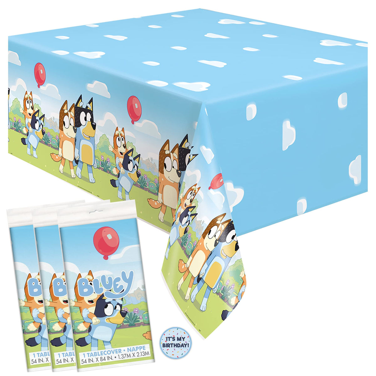 Unique Bluey Birthday Table Covers – Rectangular Plastic (Pack of 3) + Sticker
