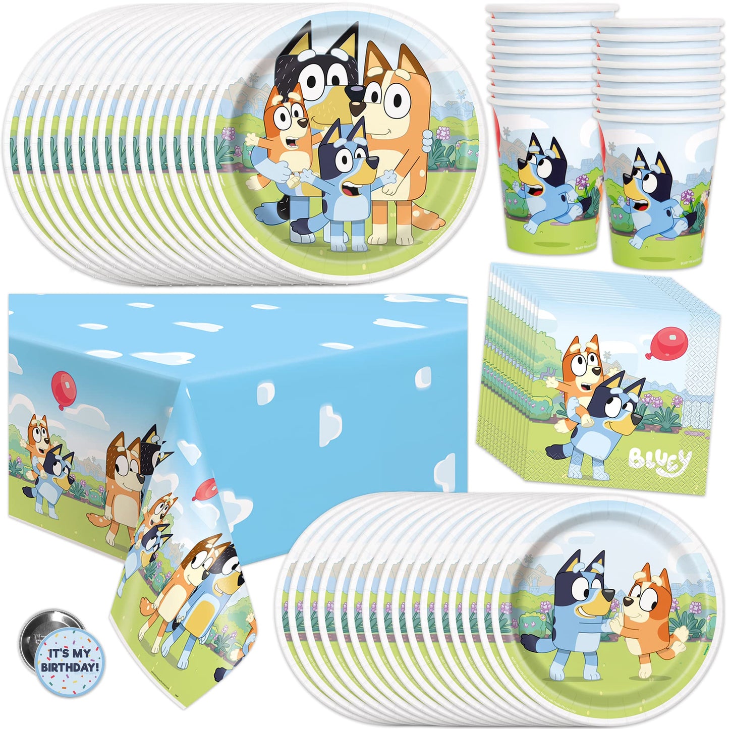 Unique Bluey Birthday Party Supplies & Decorations – Table Cover & Dinnerware