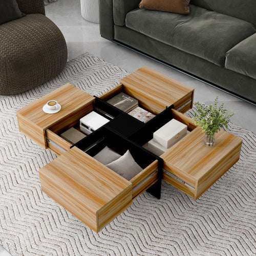 Modern Square Coffee Table with Hidden Storage - Brown High-Gloss