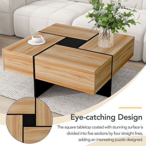 Modern Square Coffee Table with Hidden Storage - Brown High-Gloss