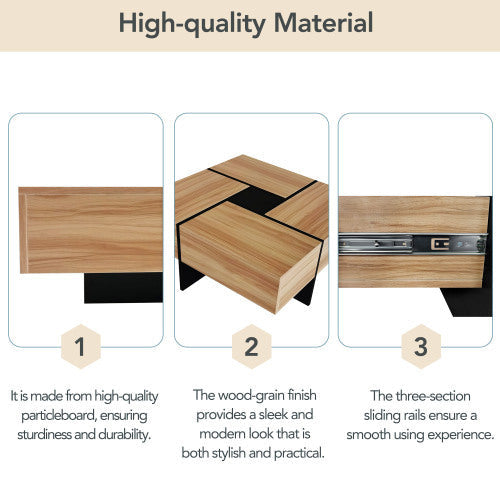 Modern Square Coffee Table with Hidden Storage - Brown High-Gloss