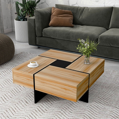 Modern Square Coffee Table with Hidden Storage - Brown High-Gloss