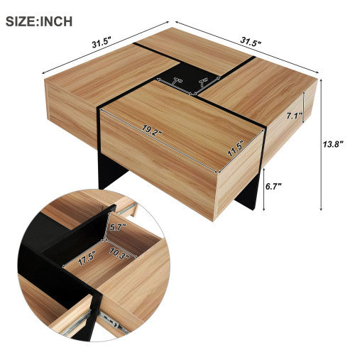 Modern Square Coffee Table with Hidden Storage - Brown High-Gloss