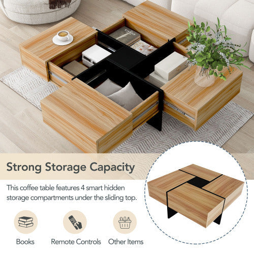 Modern Square Coffee Table with Hidden Storage - Brown High-Gloss