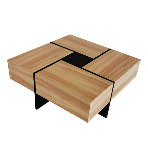Modern Square Coffee Table with Hidden Storage - Brown High-Gloss