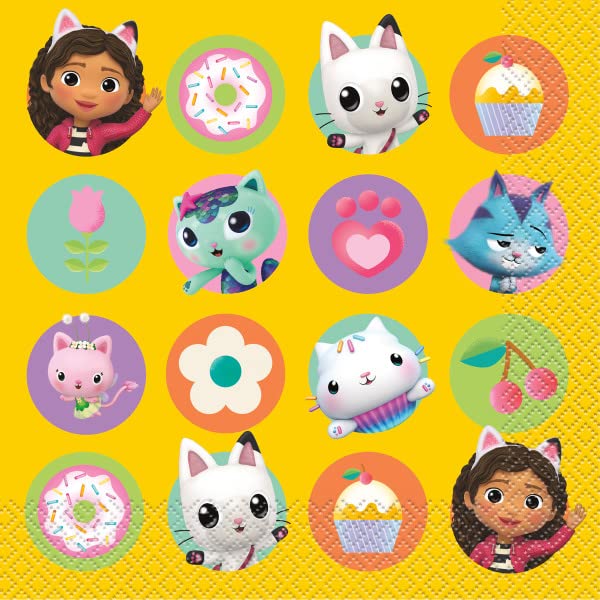 Unique Gabbys Dollhouse Birthday Party Bundle - Plates, Napkins, Table Cover & Sticker Sheet