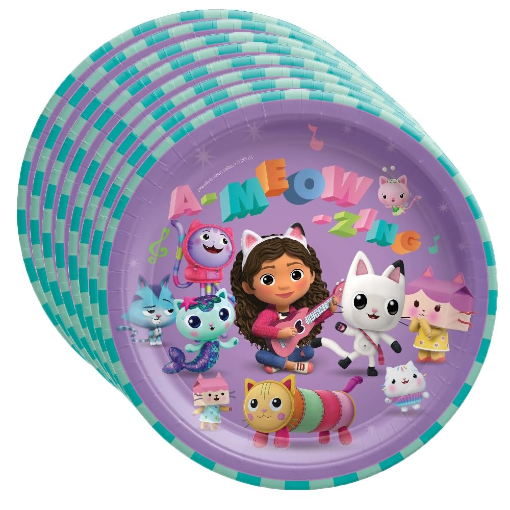 Unique Gabbys Dollhouse Birthday Party Bundle - Plates, Napkins, Table Cover & Sticker Sheet