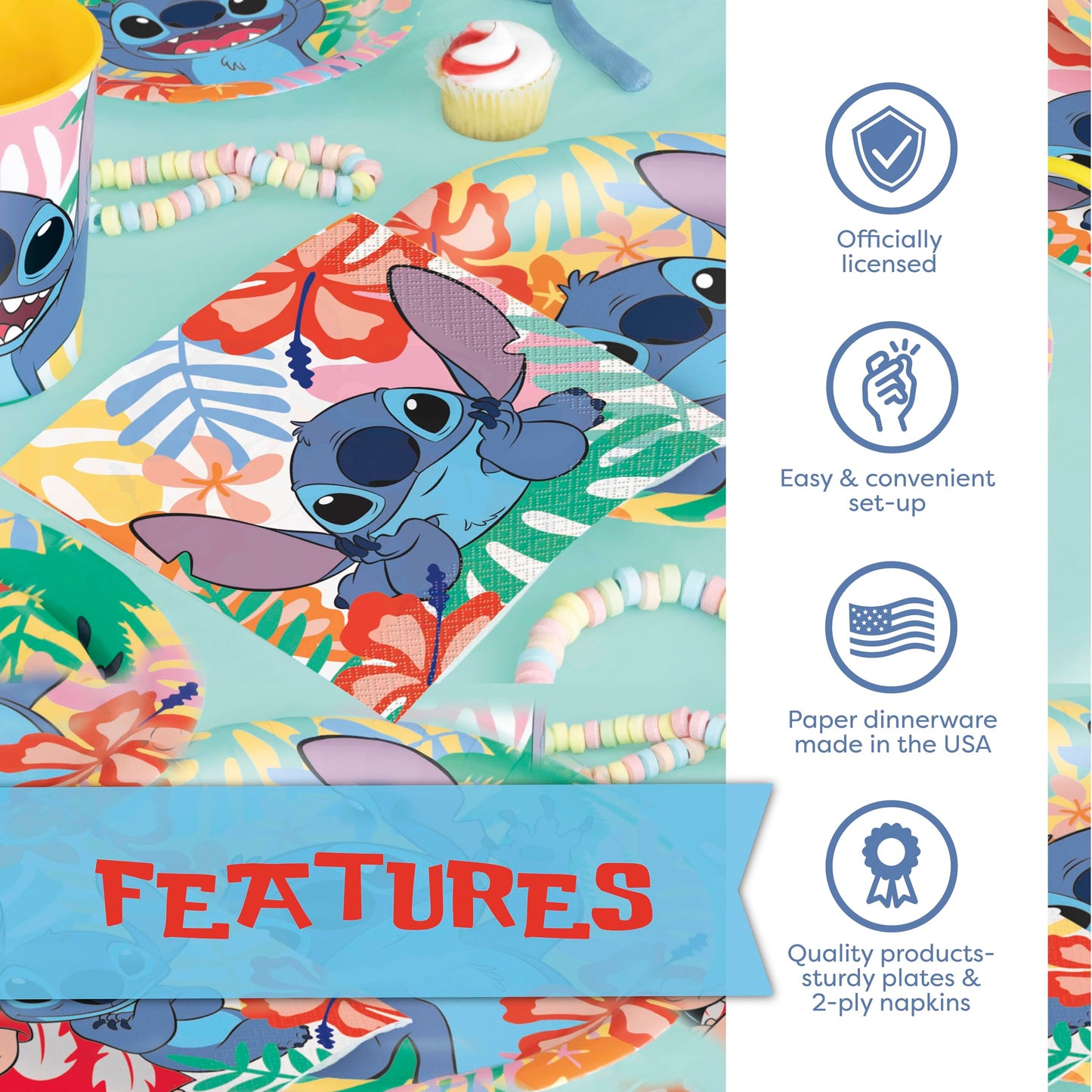 Unique Lilo and Stitch Birthday Decorations for 16 | Banner, Table Cover, Balloons, Plates & Napkins | Officially Licensed