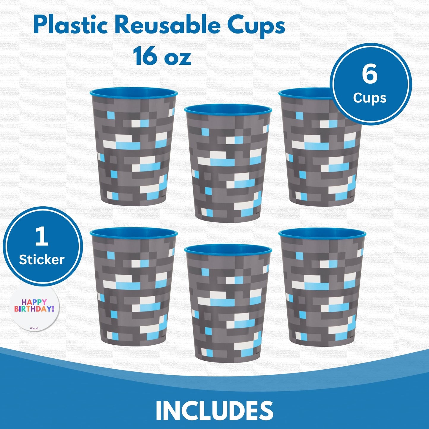 Unique Minecraft Party Favor Cups - 6 Reusable 16 oz Cups (Officially Licensed)