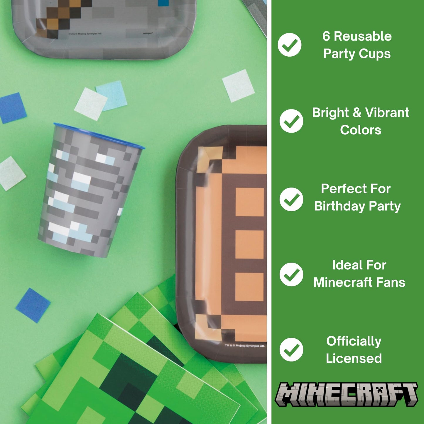 Unique Minecraft Party Favor Cups - 6 Reusable 16 oz Cups (Officially Licensed)