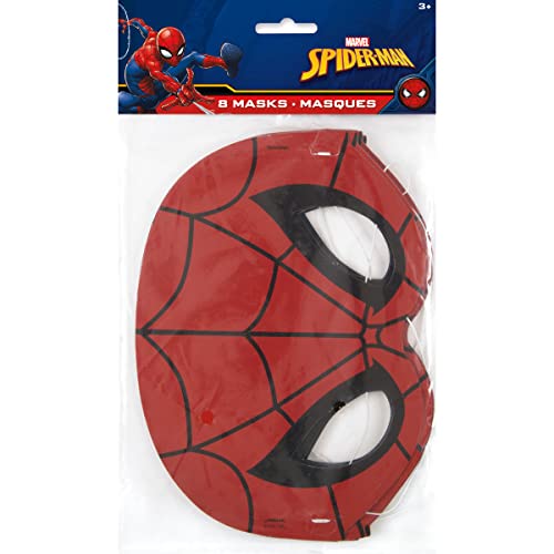 Unique Spiderman Party Supplies Bundle Pack – 16 Paper Masks + 1 Dinosaur Sticker Sheet