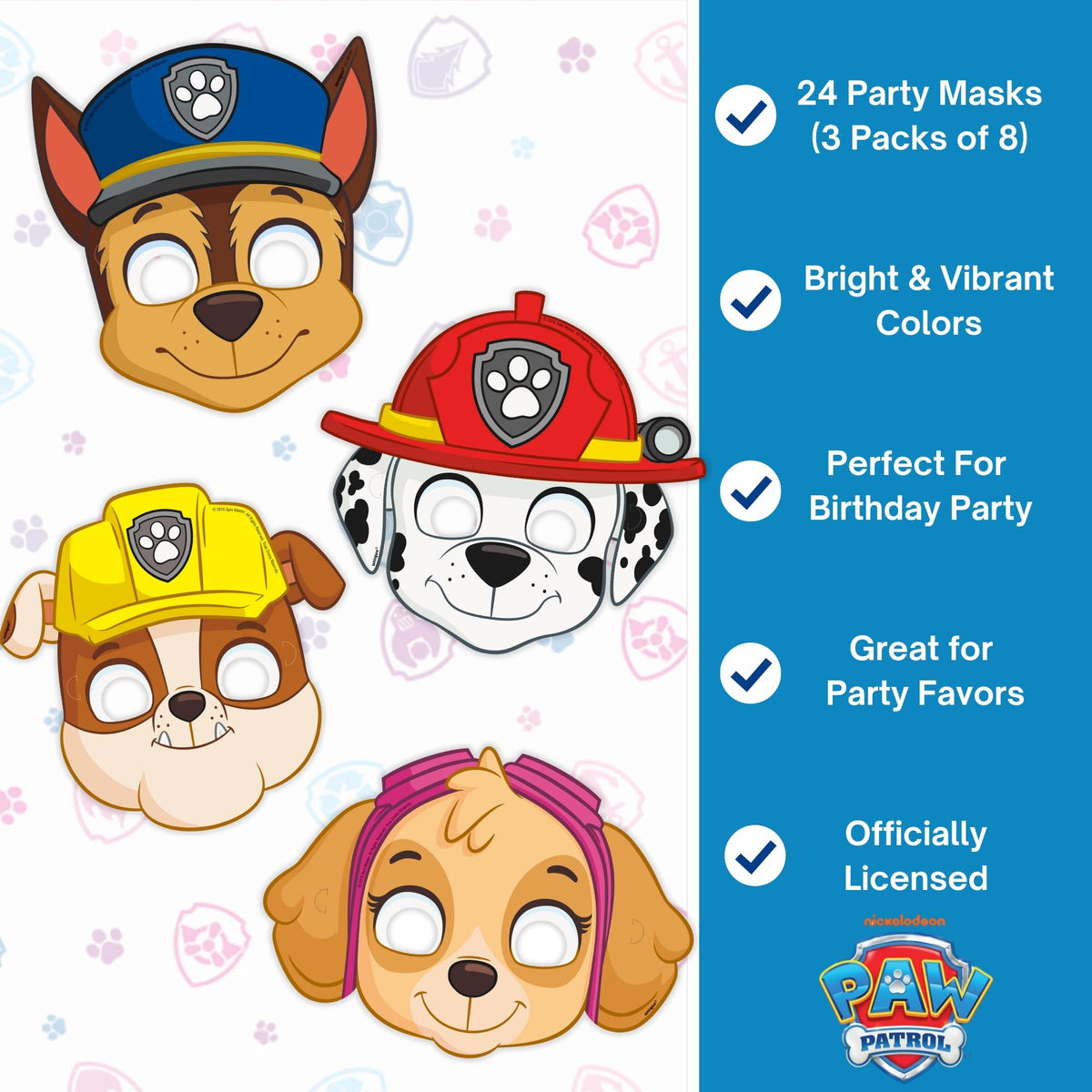 Unique Paw Patrol Party Masks – 24 Count | Officially Licensed
