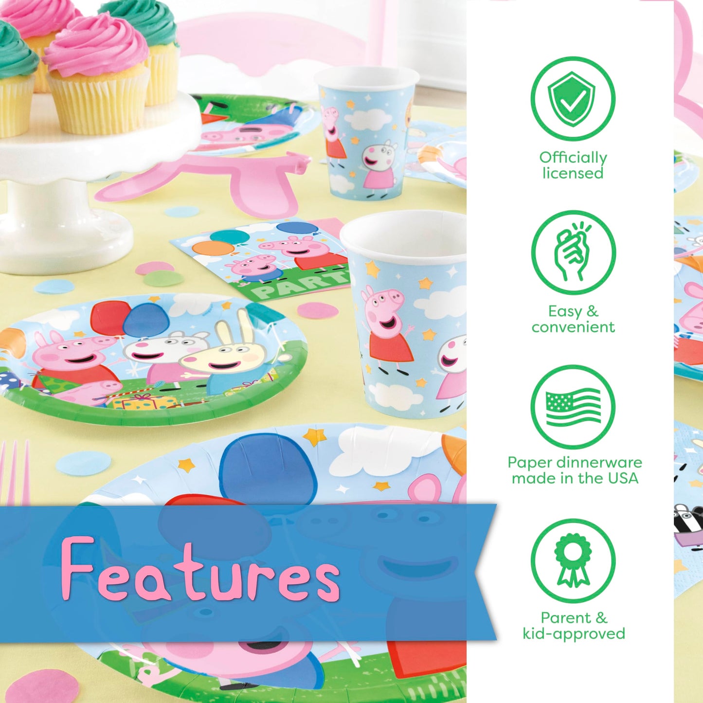 Unique Peppa Pig Birthday Party Supplies for 16 Guests – Table Cover, Plates, Napkins, Cups & Sticker