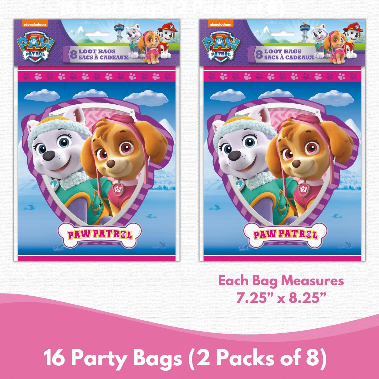 Unique Skye Paw Patrol Party Favors for 16 — Pink Birthday Decorations Bundle with Goodie Bags, Tattoos, Blowouts, Stickers & Checklist