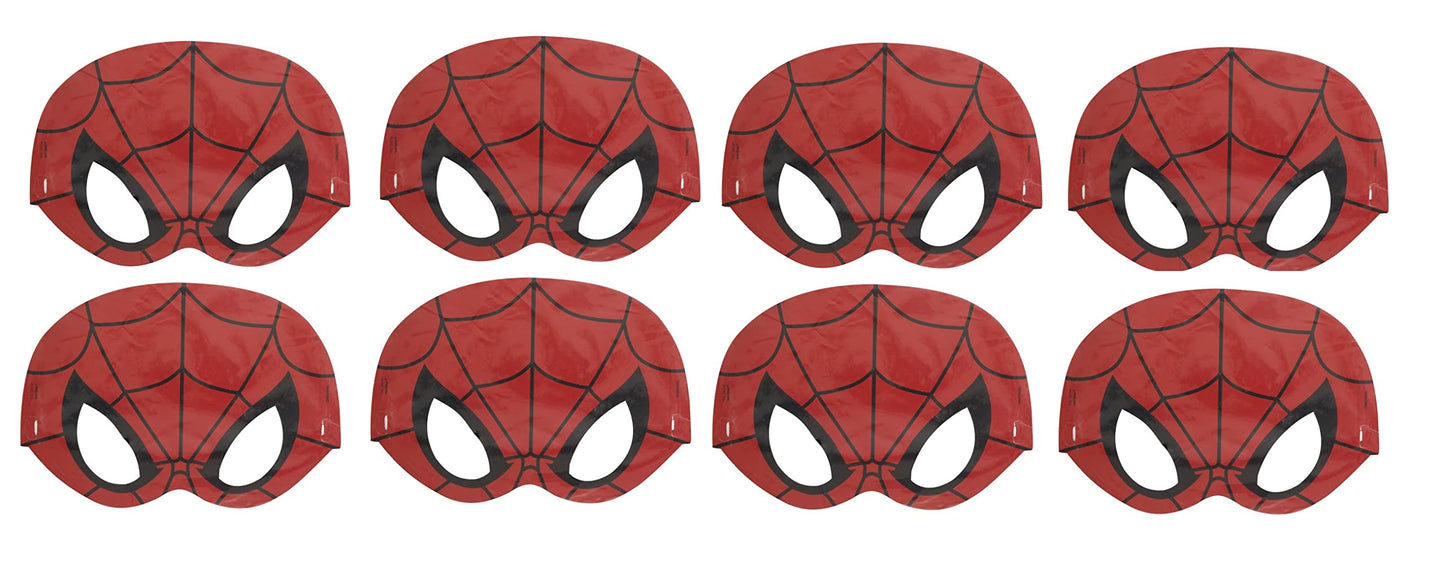 Unique Spiderman Party Supplies Bundle Pack – 16 Paper Masks + 1 Dinosaur Sticker Sheet