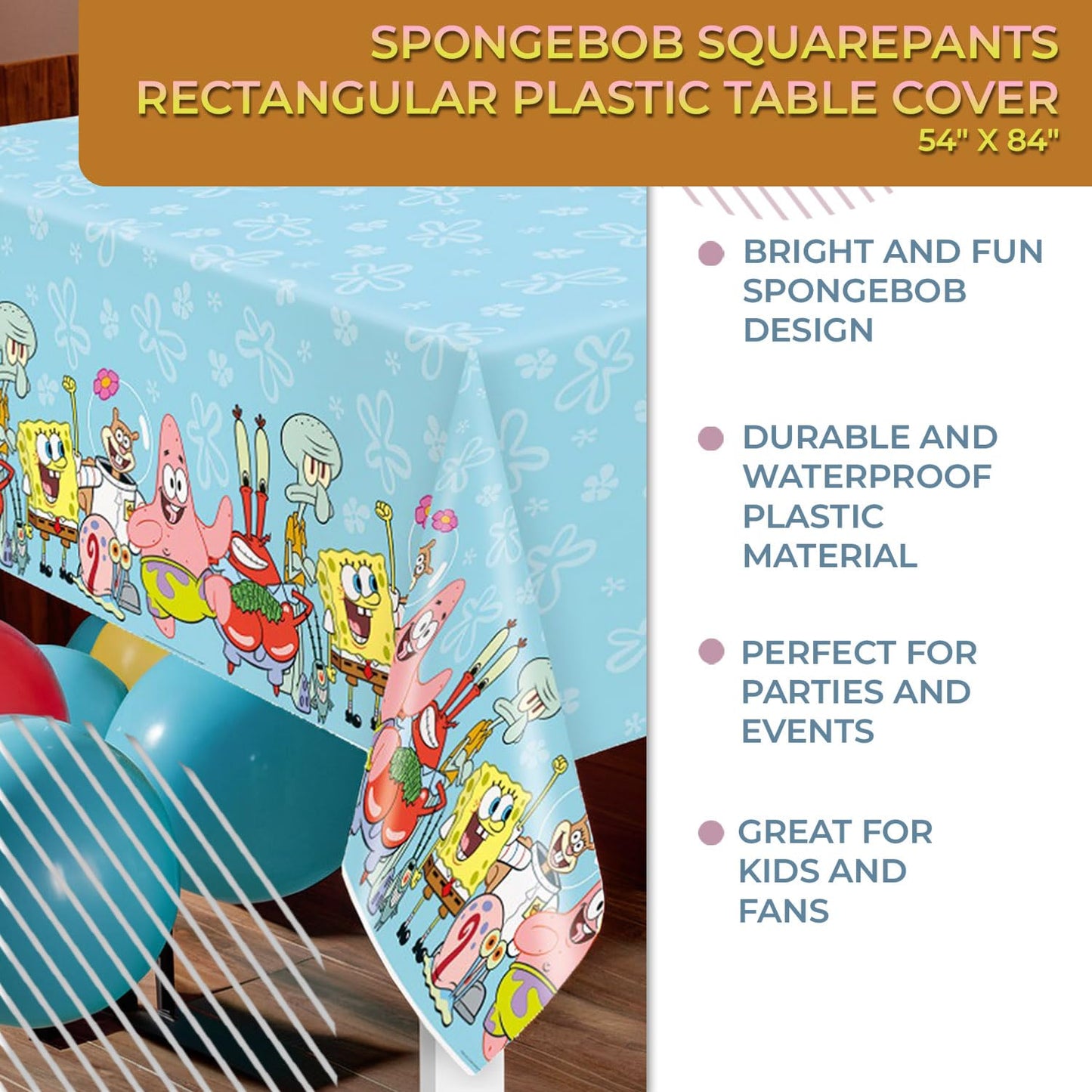 Unique SpongeBob Table Cover 54x84 Plastic — Kids Birthday Party