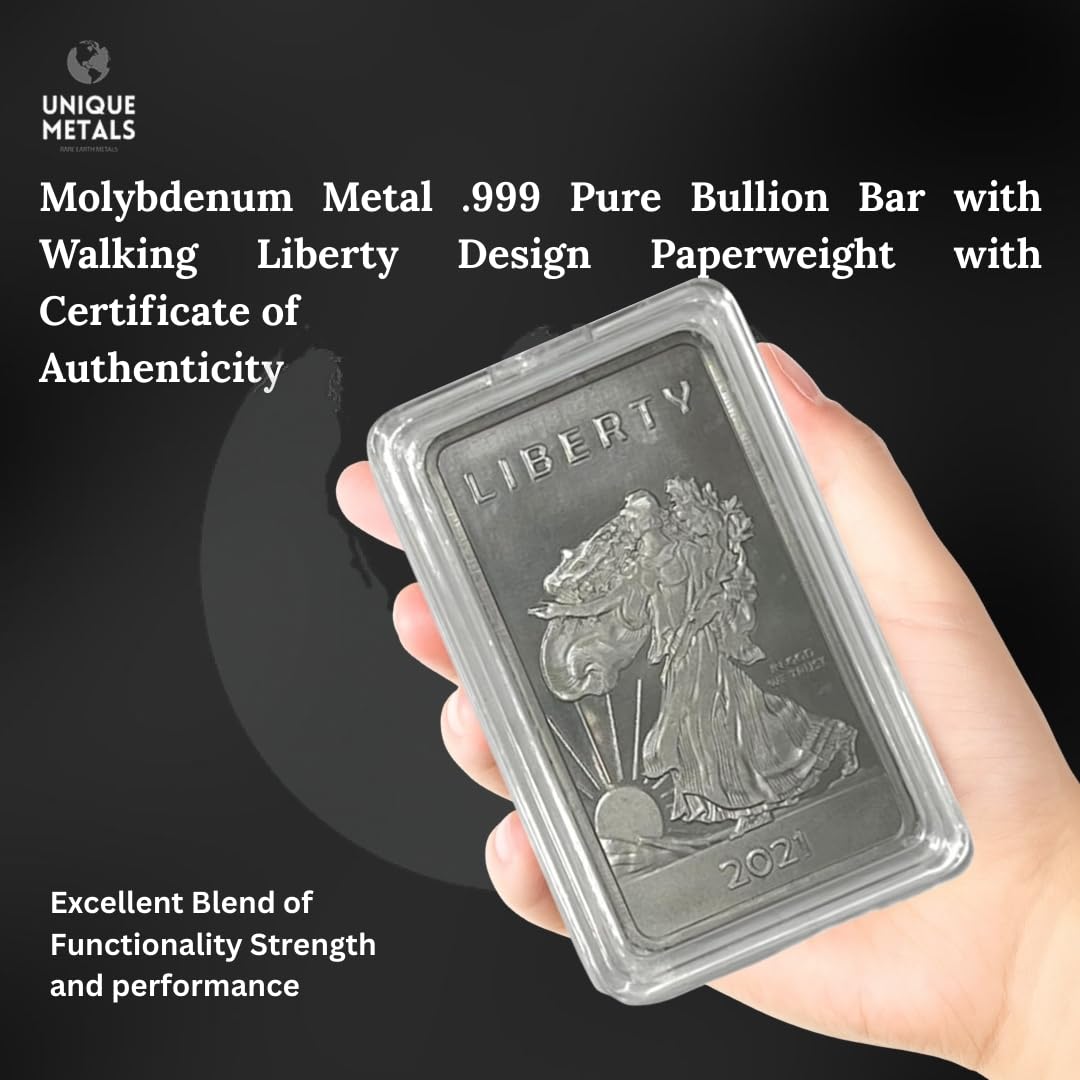 Unique Metals Molybdenum Bar 1 oz .999 Pure with Walking Liberty Design & COA