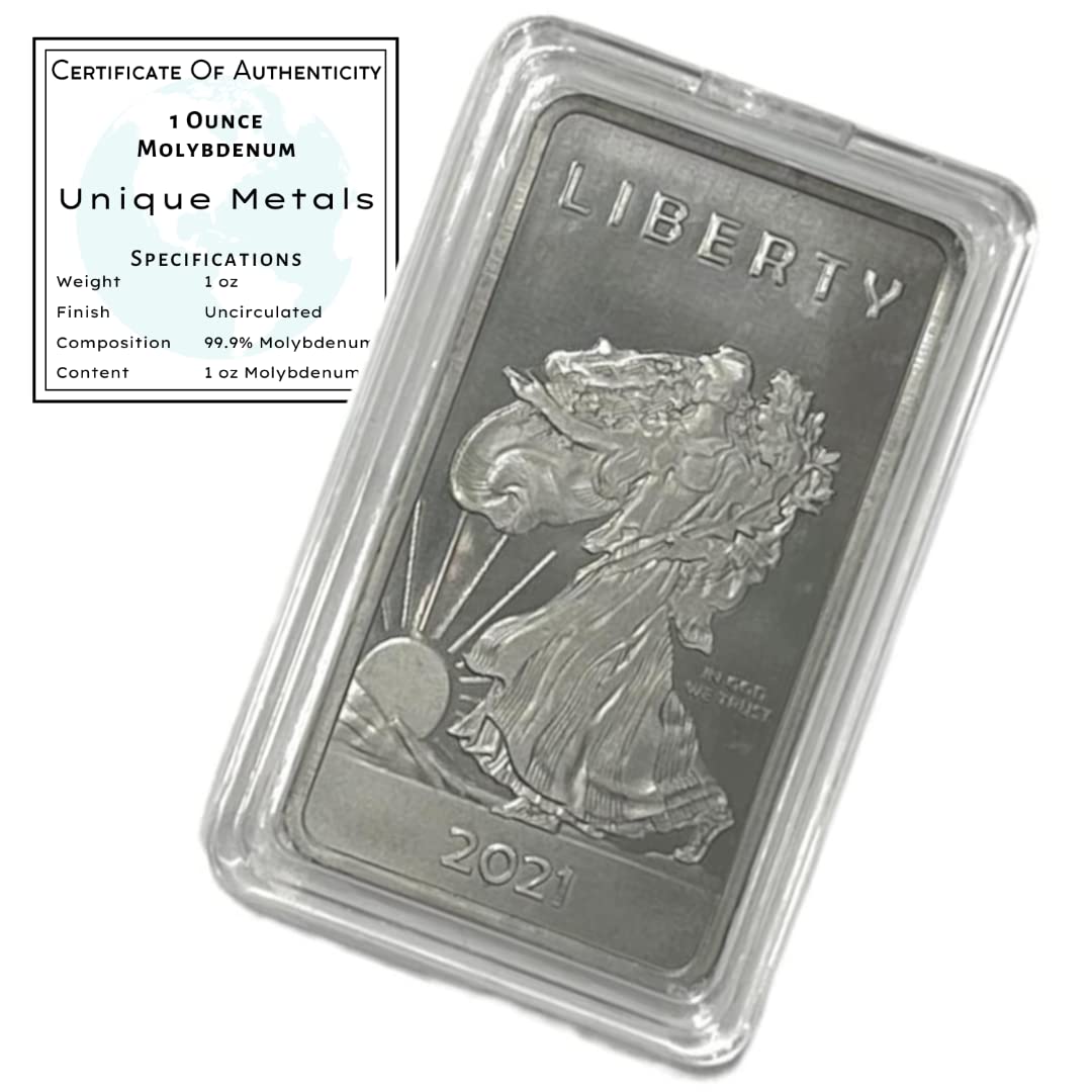 Unique Metals Molybdenum Bar 1 oz .999 Pure with Walking Liberty Design & COA