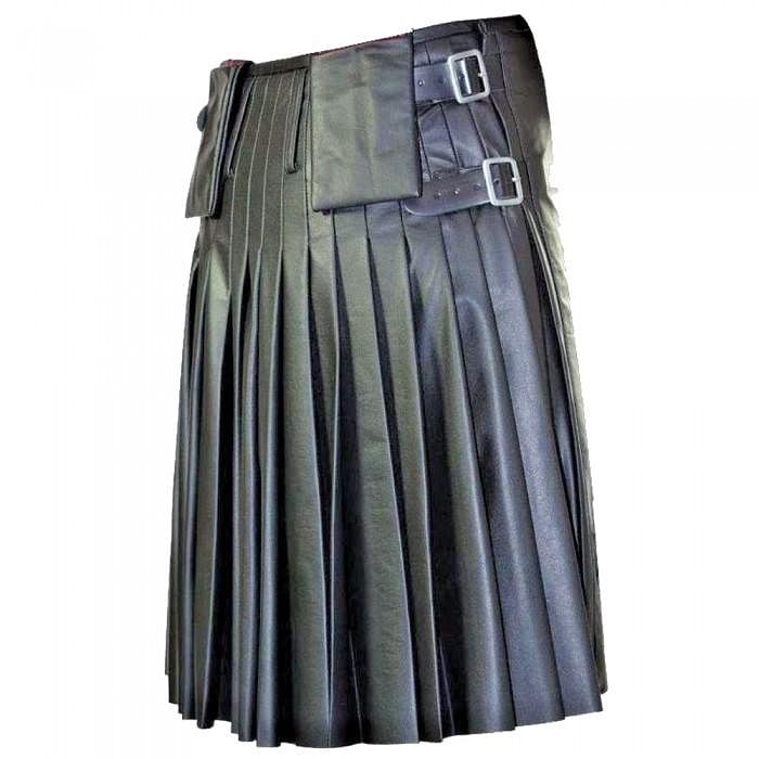 Unisex Gothic Real leather kilt Scottish kilt with pockets