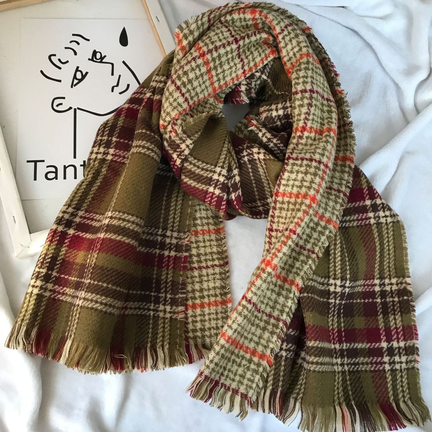 Luxury British Checkered Tassel Scarf | Double-Sided Cashmere Shawl