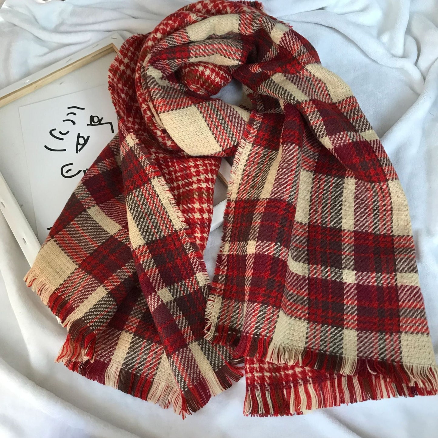 Luxury British Checkered Tassel Scarf | Double-Sided Cashmere Shawl