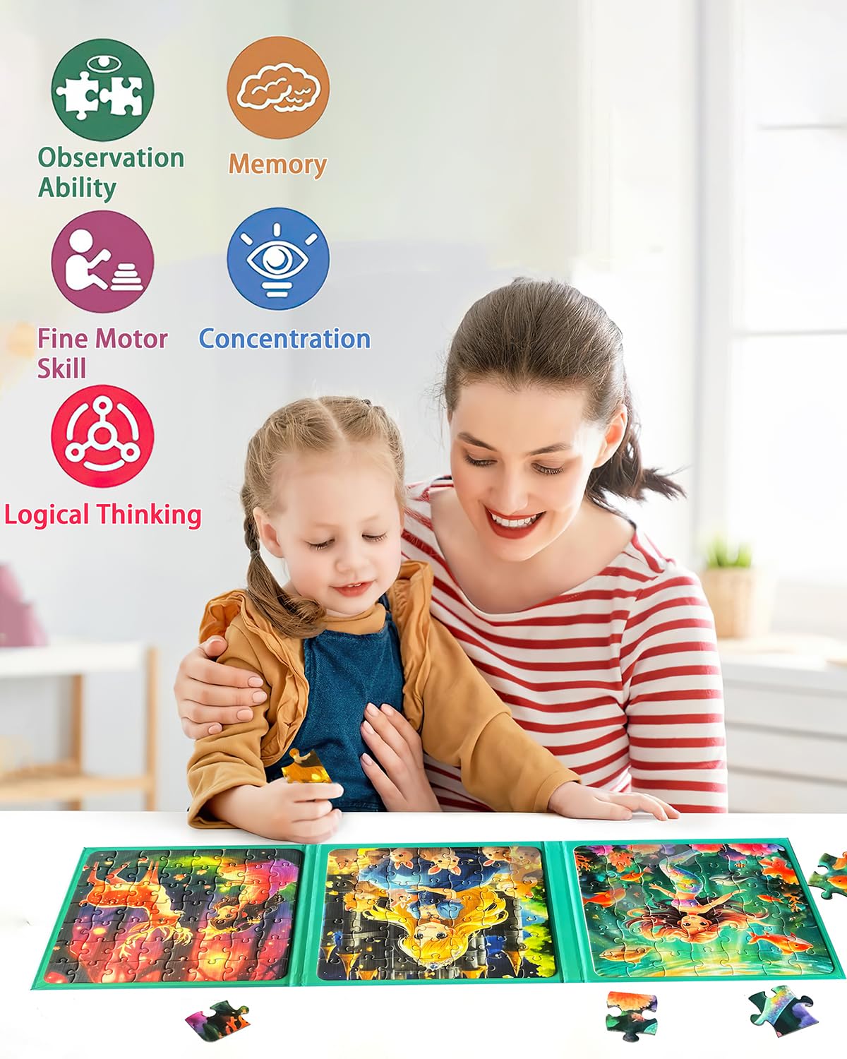 Unistylar Magnetic Puzzles for Toddlers 3-5 – 3-in-1 Mermaid Princess Travel Puzzle Book