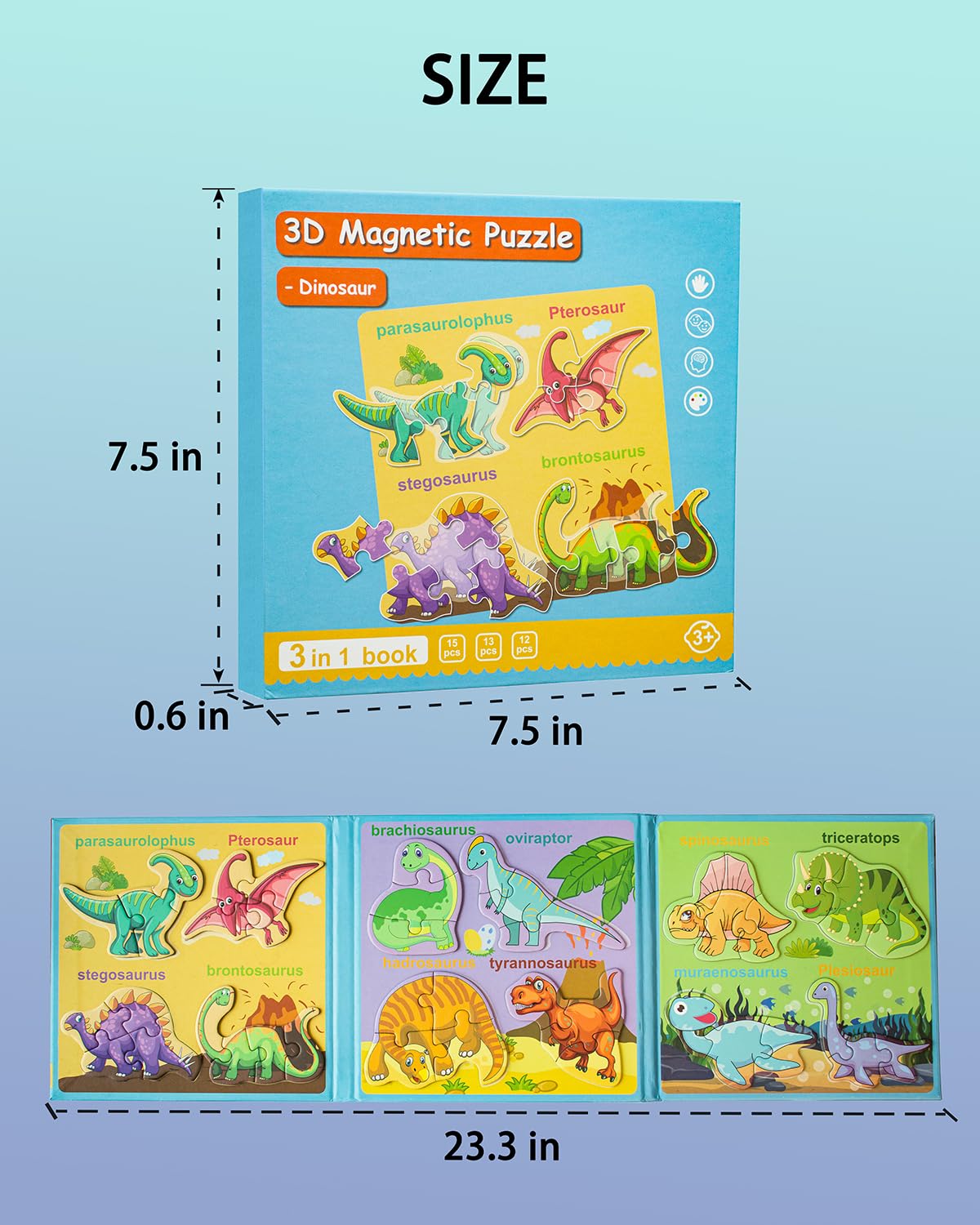 Unistylar Magnetic Puzzles for Toddlers 2-4 | Travel Dino & Learning Magnet Gift
