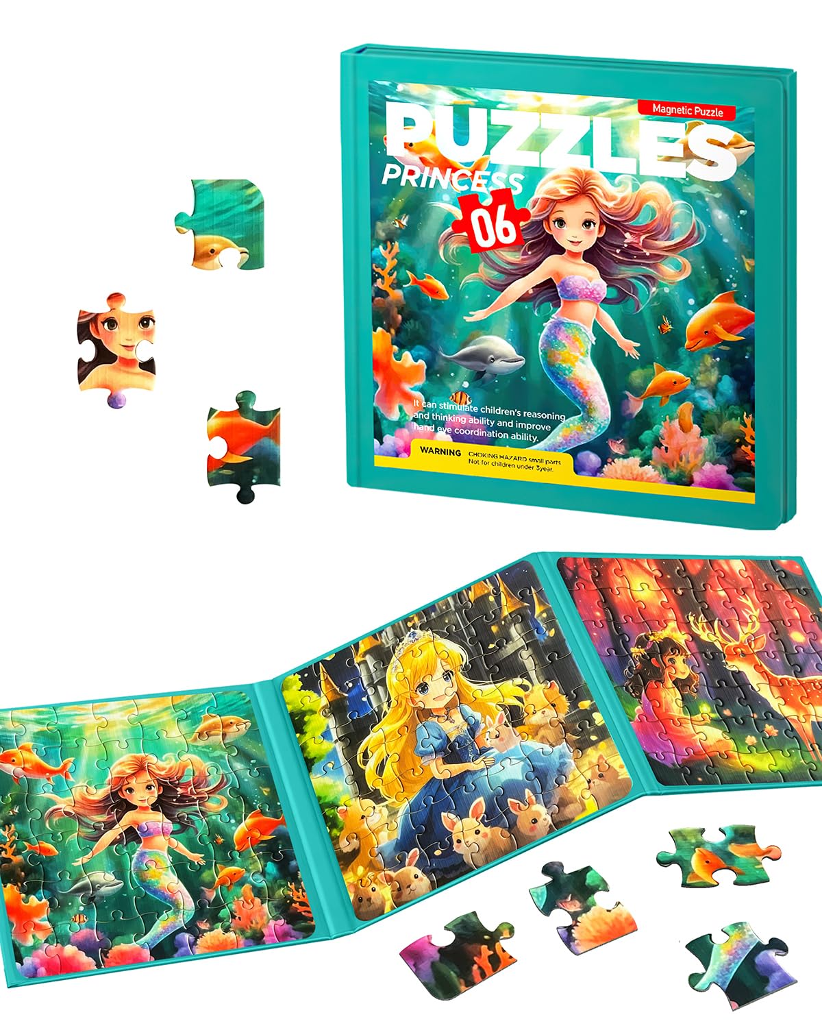Unistylar Magnetic Puzzles for Toddlers 3-5 – 3-in-1 Mermaid Princess Travel Puzzle Book