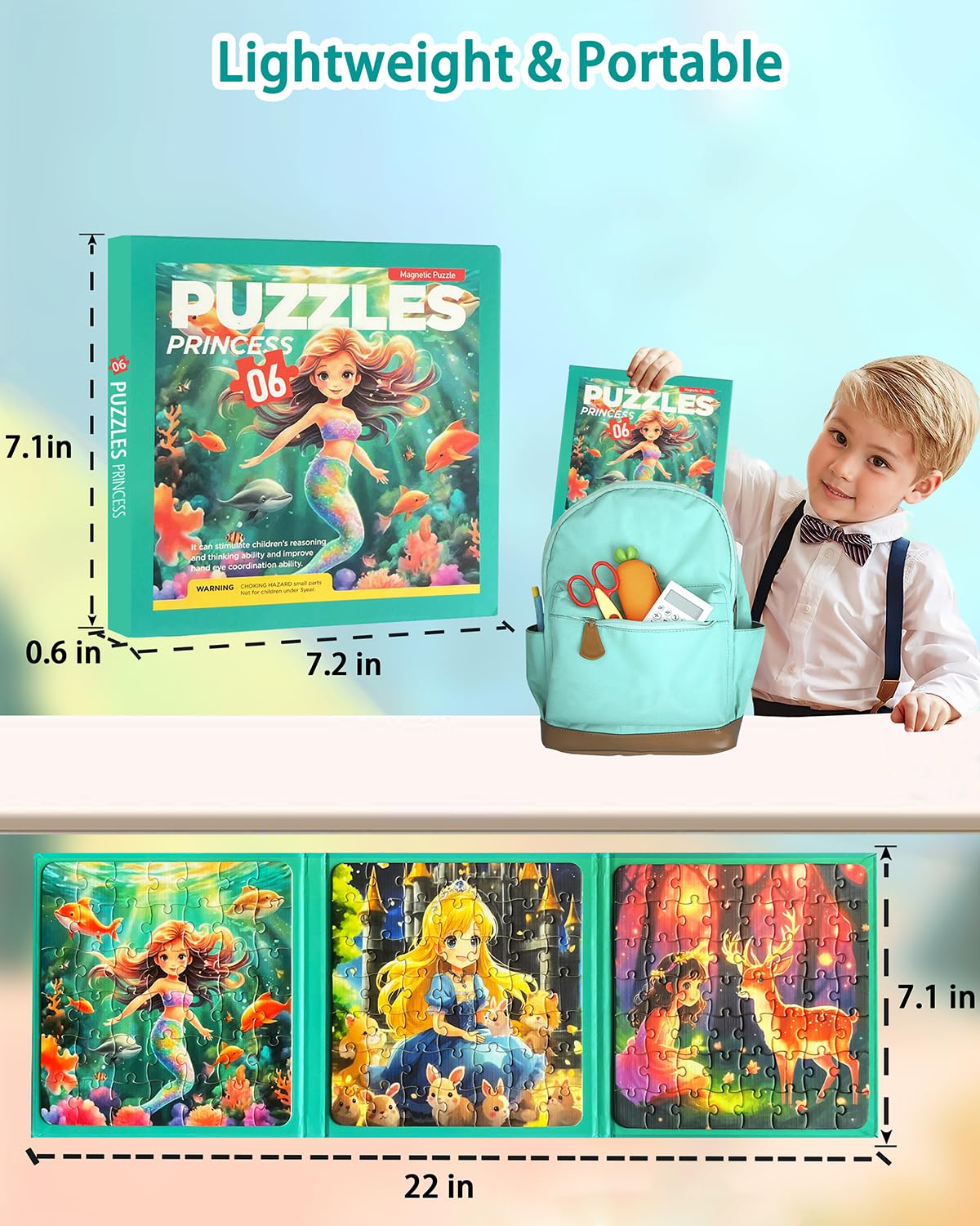 Unistylar Magnetic Puzzles for Toddlers 3-5 – 3-in-1 Mermaid Princess Travel Puzzle Book