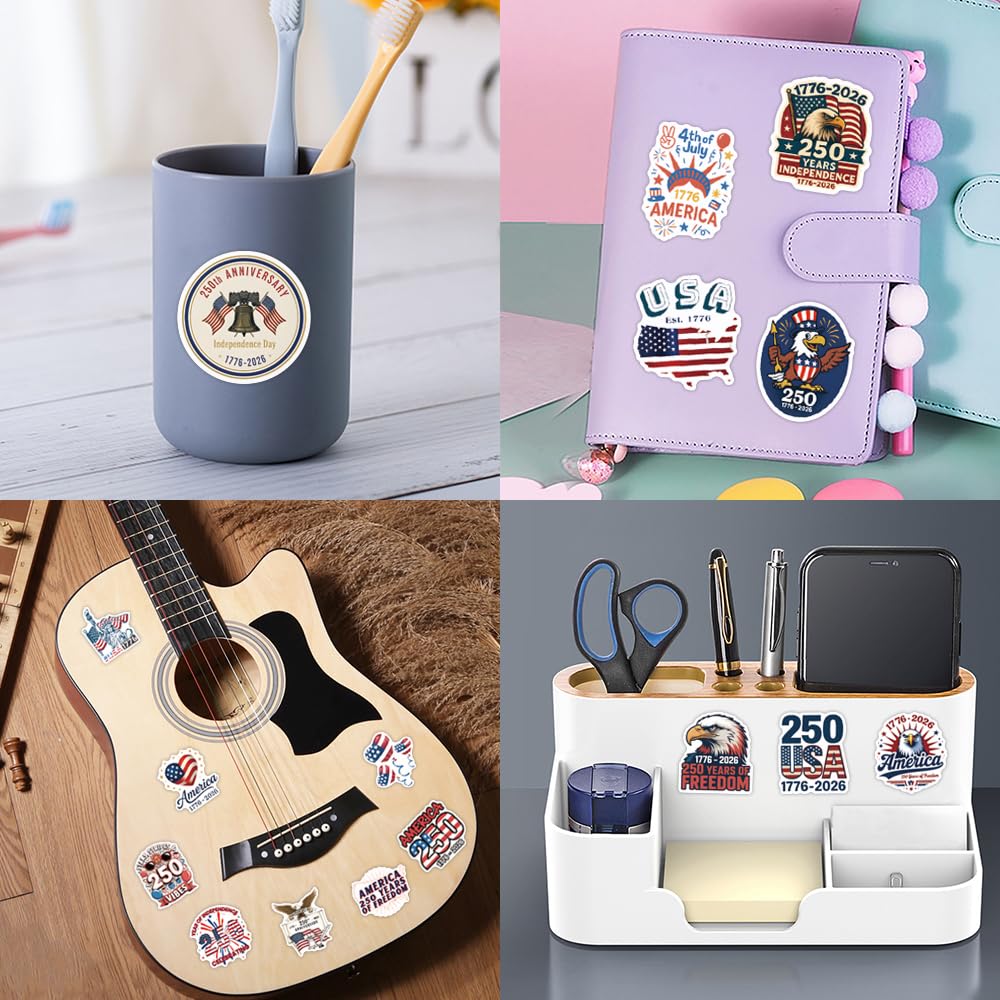 United States 250th Anniversary 50Pcs Vinyl Stickers – Waterproof Meme Pack for Laptops, Water Bottles & More