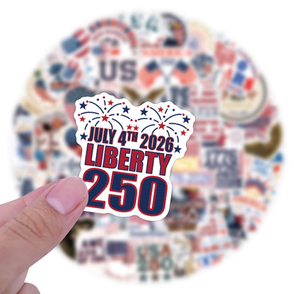 United States 250th Anniversary 50Pcs Vinyl Stickers – Waterproof Meme Pack for Laptops, Water Bottles & More
