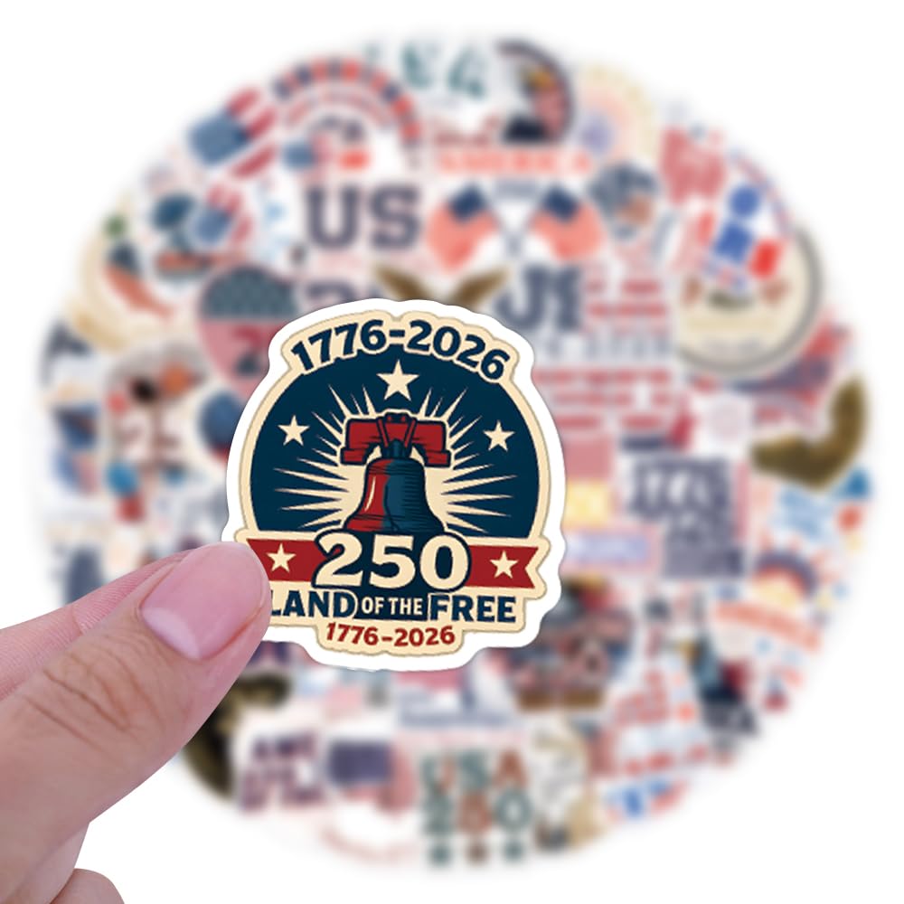 United States 250th Anniversary 50Pcs Vinyl Stickers – Waterproof Meme Pack for Laptops, Water Bottles & More