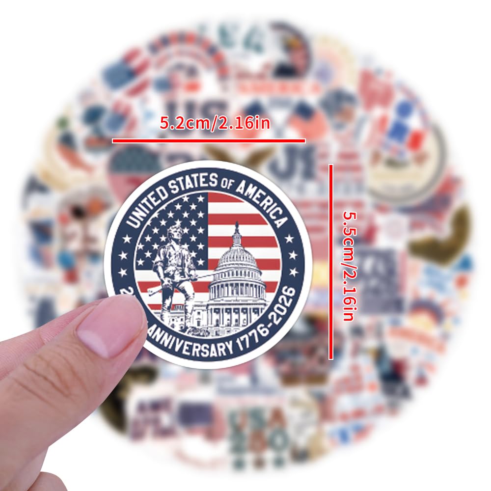 United States 250th Anniversary 50Pcs Vinyl Stickers – Waterproof Meme Pack for Laptops, Water Bottles & More