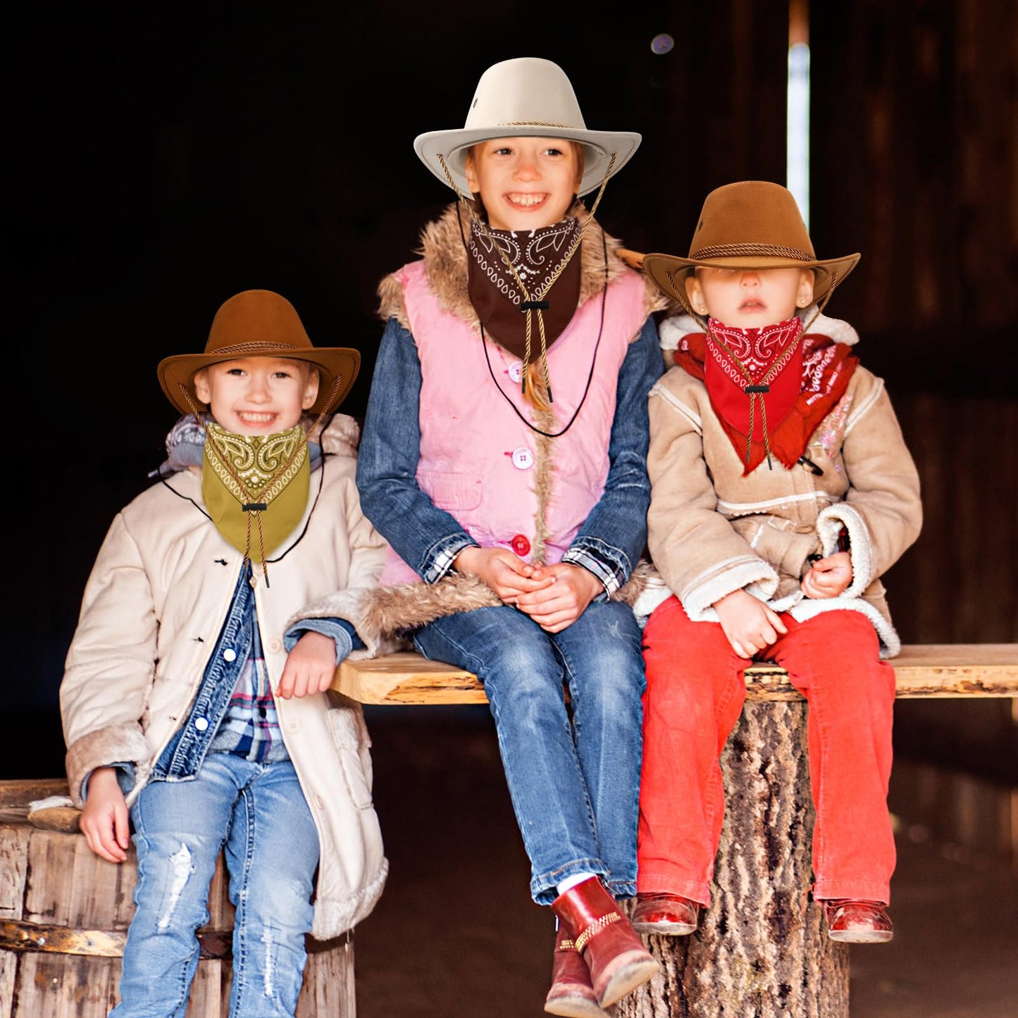 Unittype 20 Pcs Kids Cowboy Hats & Bandannas Set — Brown Series