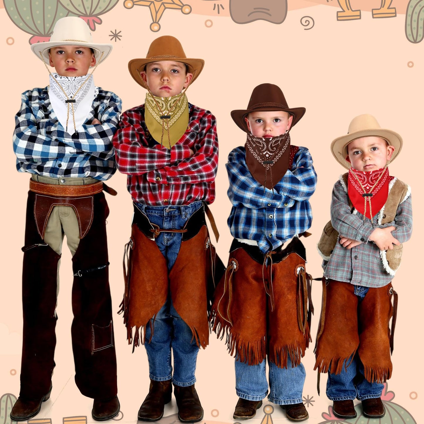 Unittype 20 Pcs Kids Cowboy Hats & Bandannas Set — Brown Series