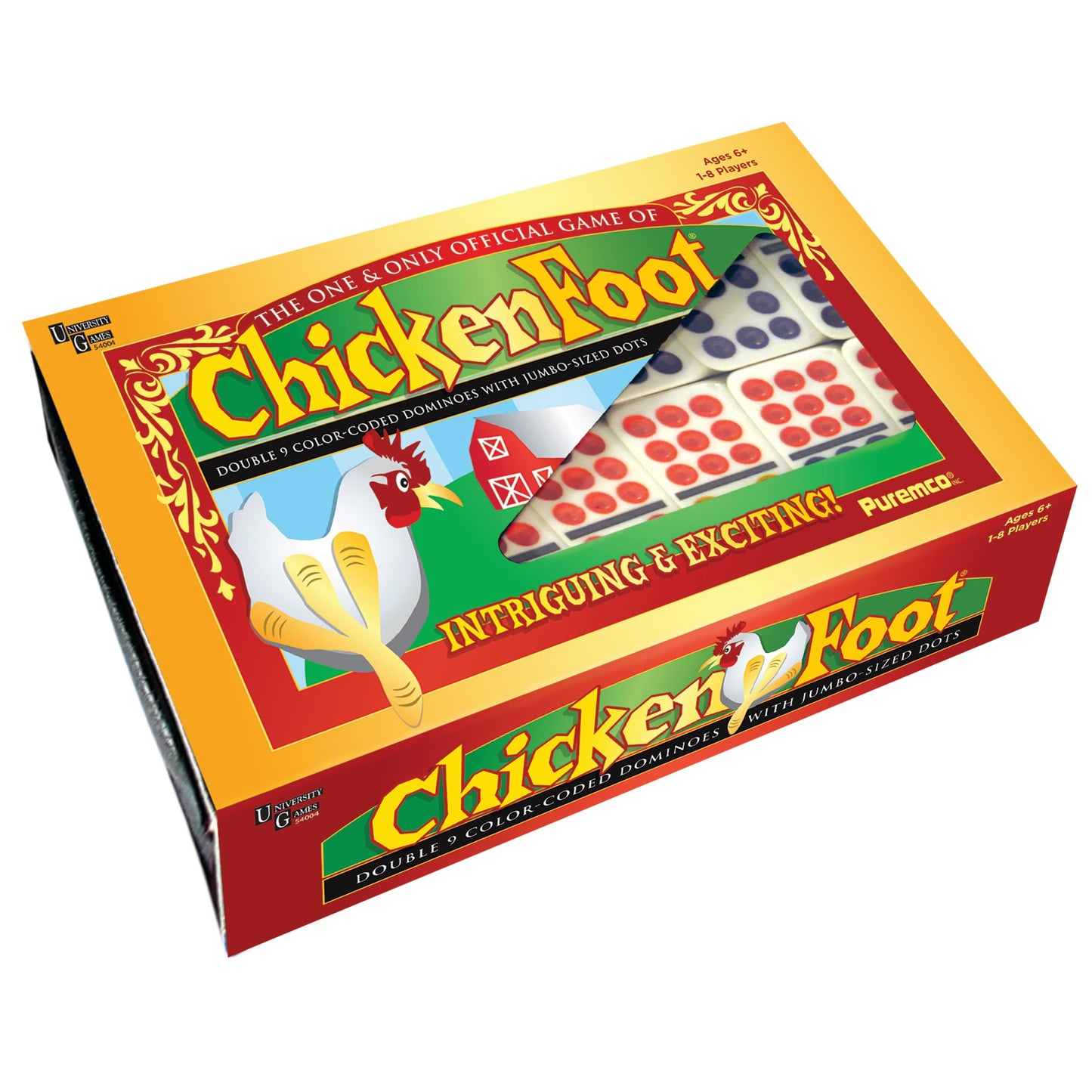 University Games Chicken Foot Double 9 Color Dot Dominoes – Professional Size, 1–8 Players