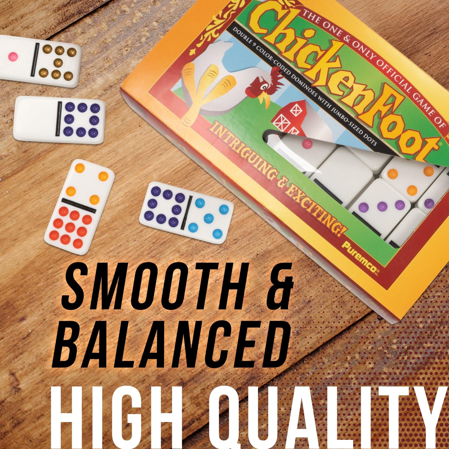 University Games Chicken Foot Double 9 Color Dot Dominoes – Professional Size, 1–8 Players