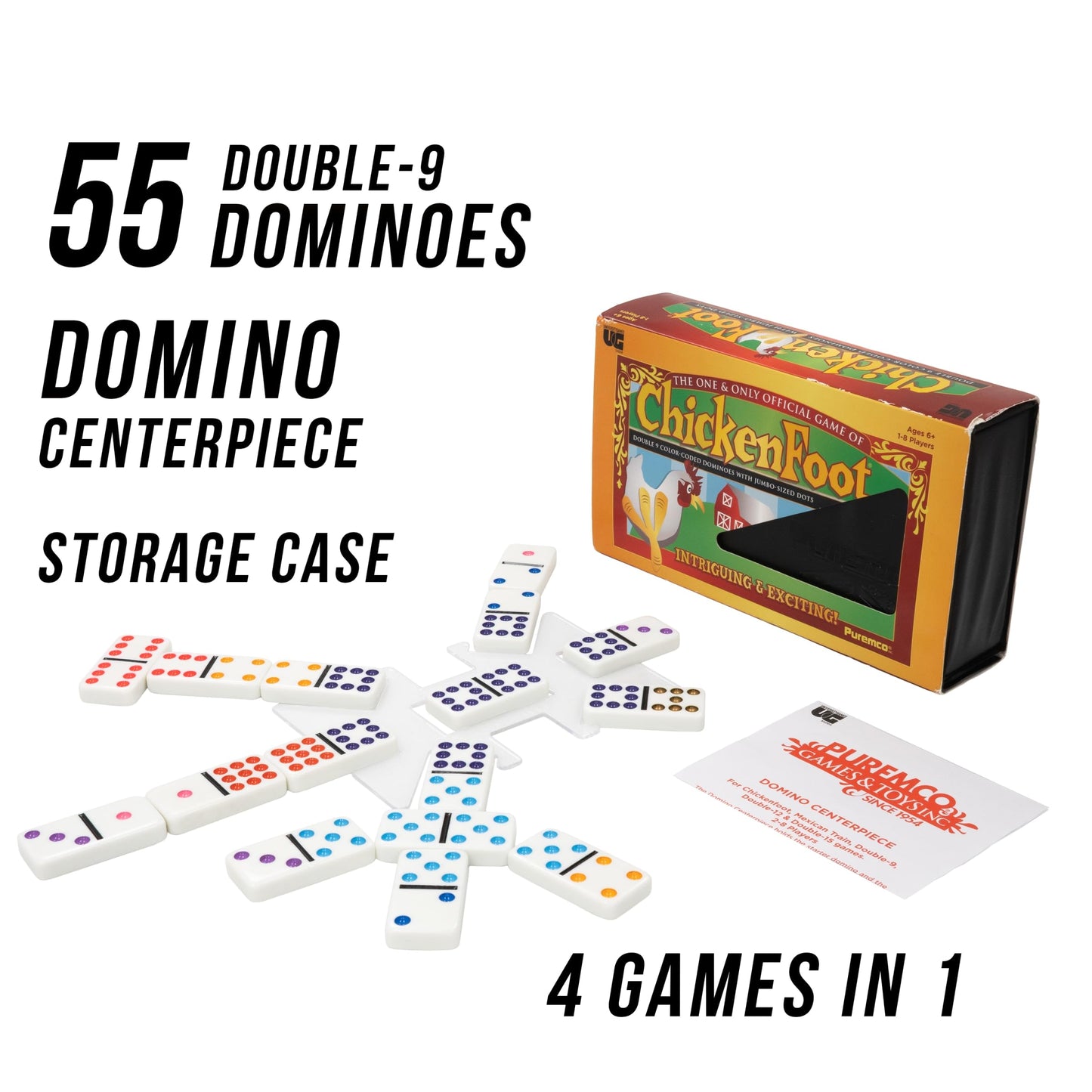 University Games Chicken Foot Double 9 Color Dot Dominoes – Professional Size, 1–8 Players