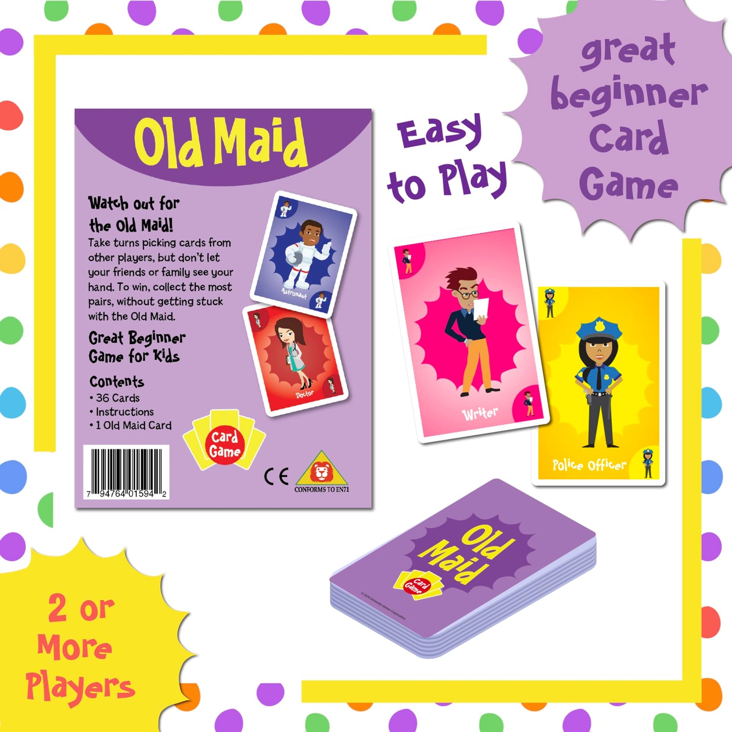 University Games Old Maid Card Game – Jumbo Cards, Colorful Characters for Kids 4+