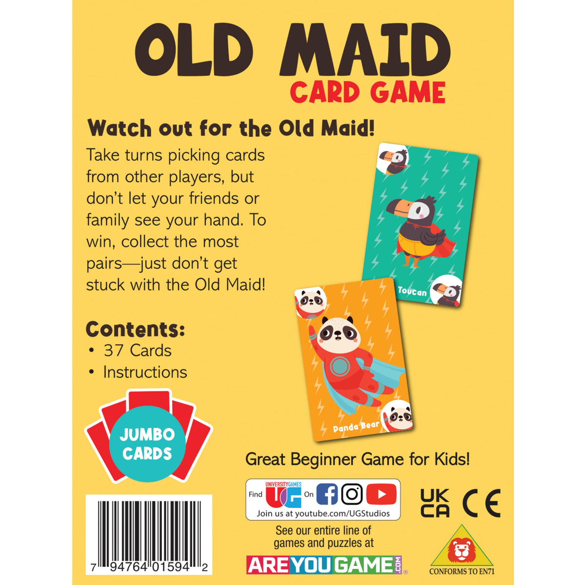 University Games Old Maid Card Game – Jumbo Cards, Colorful Characters for Kids 4+