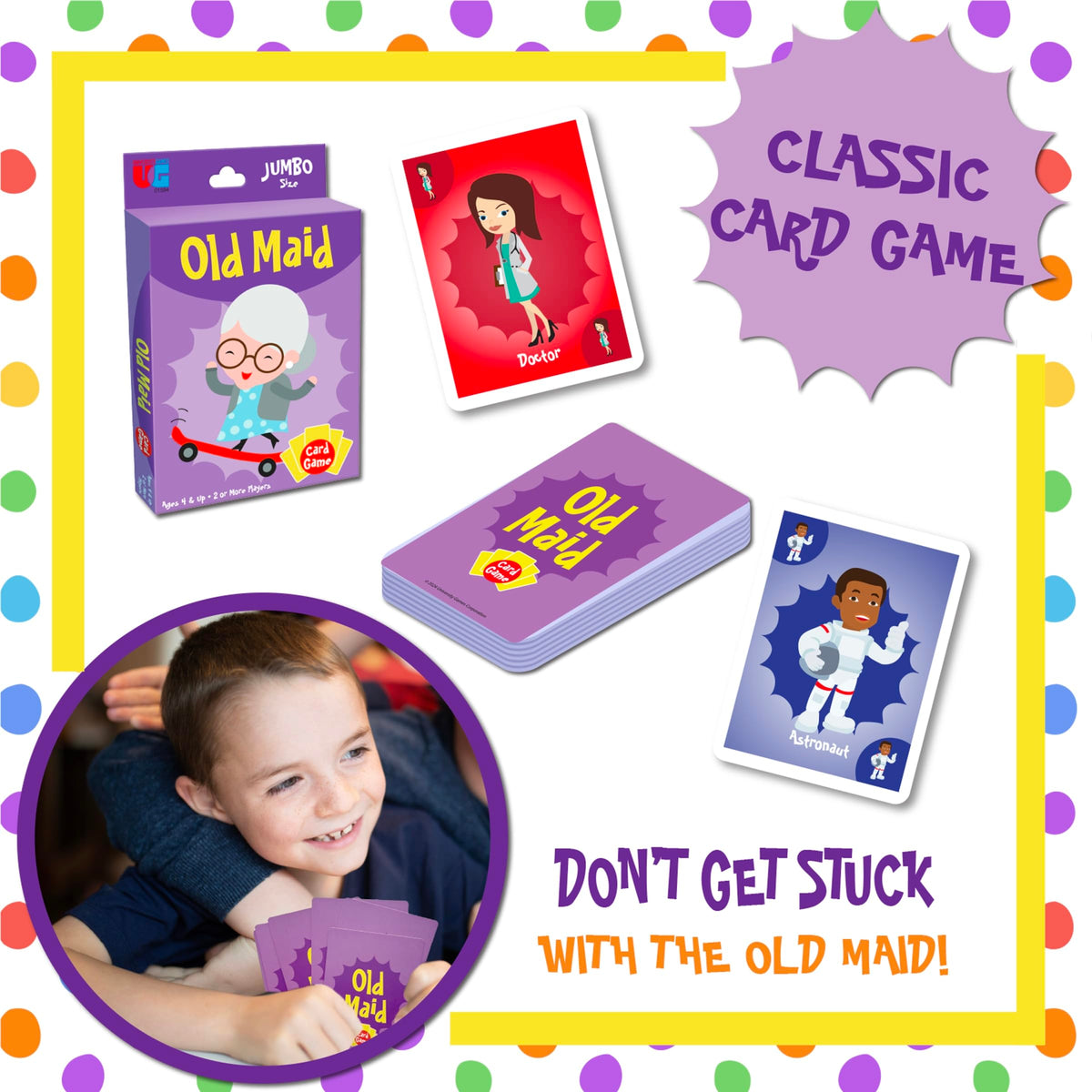 University Games Old Maid Card Game – Jumbo Cards, Colorful Characters for Kids 4+