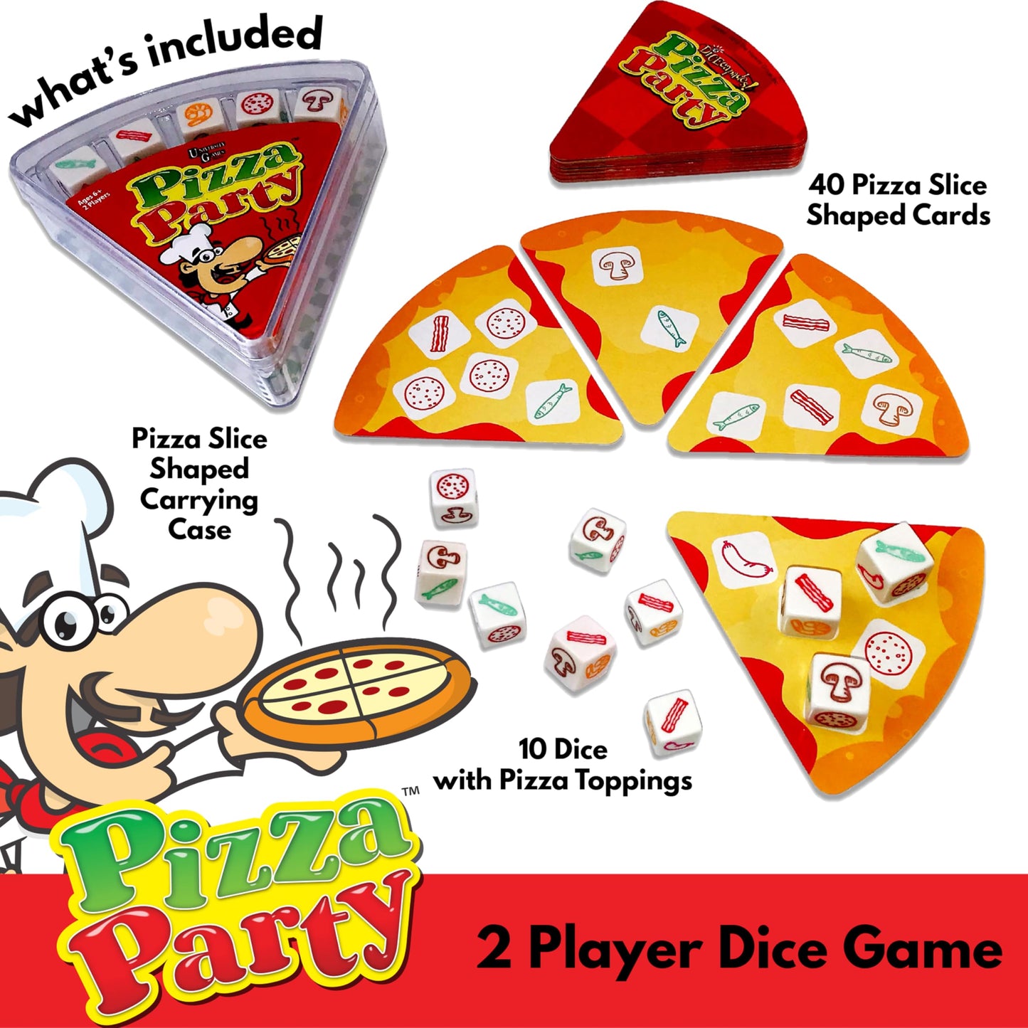 Pizza Party Dice Game by University Games | Quick 2-Player Family Fun