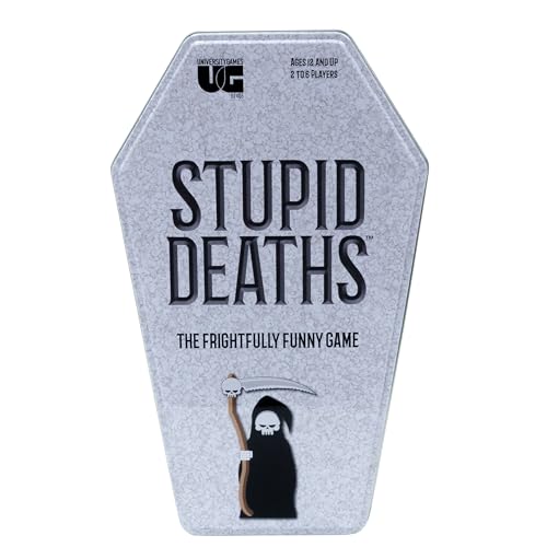 University Games Stupid Deaths Coffin Tin Game – Dark Fun Family Trivia for 2-6 Players