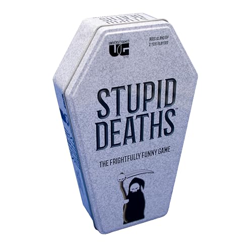 University Games Stupid Deaths Coffin Tin Game – Dark Fun Family Trivia for 2-6 Players