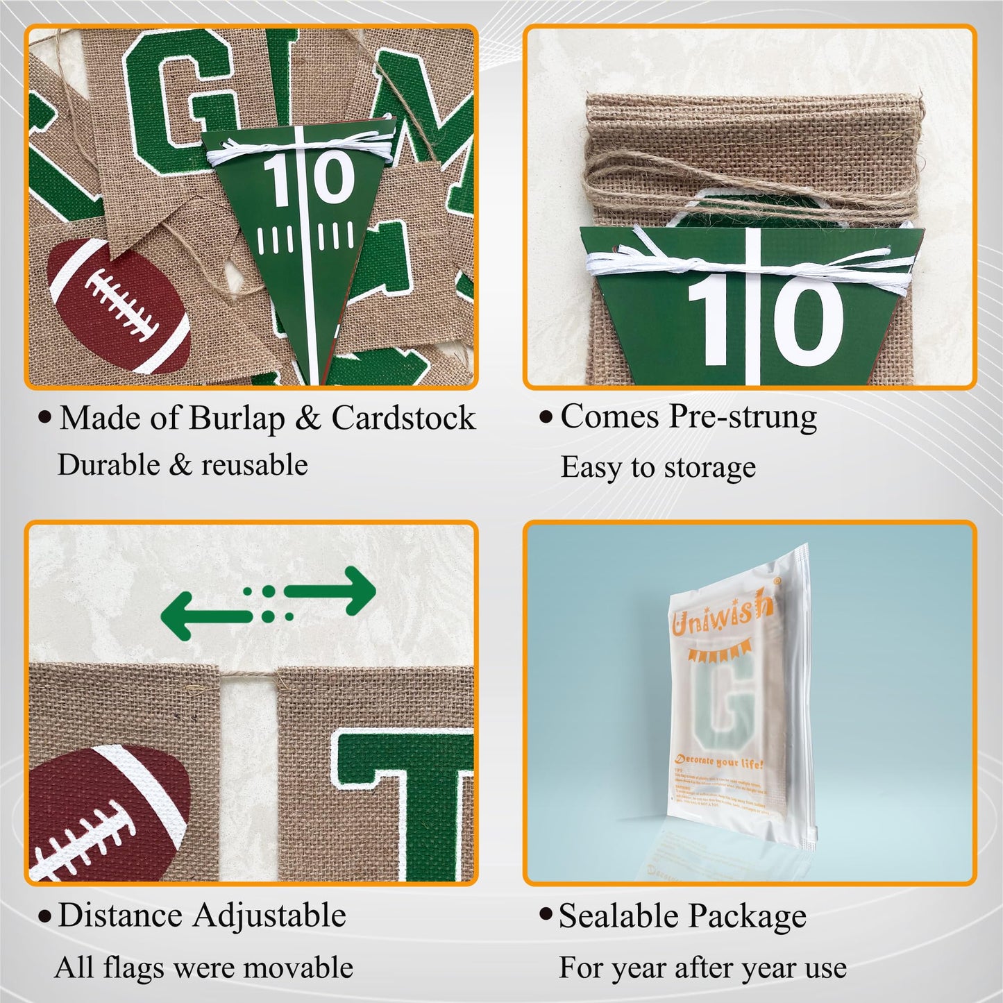Uniwish Game Time Burlap Banner & Football Theme Party Decor – Indoor Outdoor