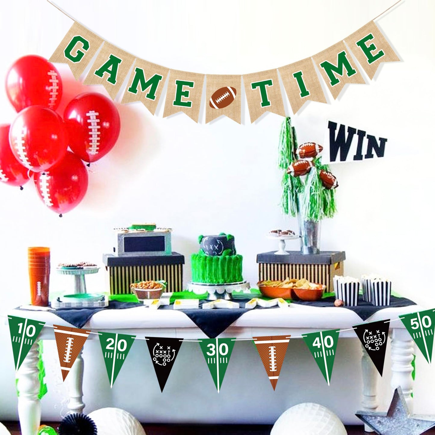 Uniwish Game Time Burlap Banner & Football Theme Party Decor – Indoor Outdoor