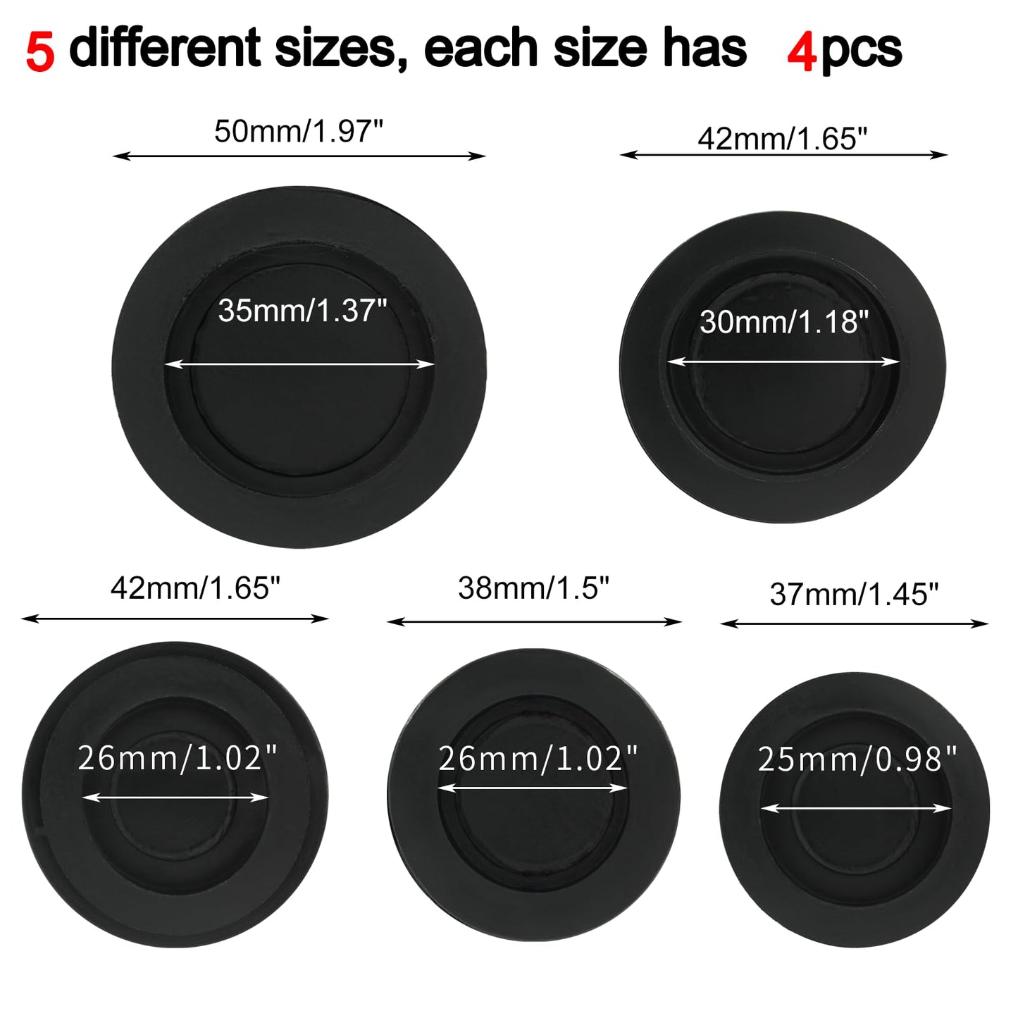 Unlorspy 20 Pcs Piggy Bank Hole Plugs – 5 Sizes, Black Rubber Stopper